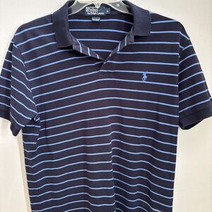 Polo Ralph Lauren Y2K Designer Cotton Prepster SoHo Striped Blue Polo Shirt SzL